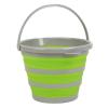 Collapsible Bucket, Portable Foldable Silicone Plastic Bucket with Handle Sand Bucket for Car Hiking Backpacking Camping Outdoor Survival (Green view 1