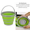 Collapsible Bucket, Portable Foldable Silicone Plastic Bucket with Handle Sand Bucket for Car Hiking Backpacking Camping Outdoor Survival (Green view 3