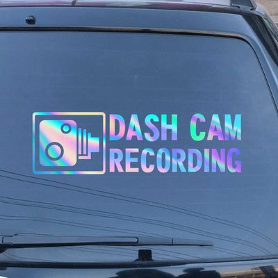 Dash Cam Recording in Car Camera Decal Sticker Vinyl for Car Boat Laptop Choose Size Color (12'' x 3.6" (30.5cm x 9.1cm), Holographic)