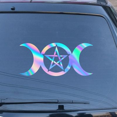 Wicca Pagan Witch Triple Moon Decal Vinyl Sticker Die Cut No Background for Car Boat Laptop Cup Choose Size Color (6'' x 2.7" (15.2cm x 6.9cm), Holographic)