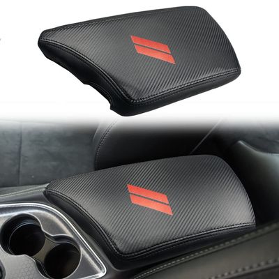 BOYOUS Car Armrest Cover Waterproof Center Console Pad Covers Scratch Resistance Box Cover Leather Protector Pad Decoration Accessories for Dodge Challenger 2015-2023(Carbon Fiber)