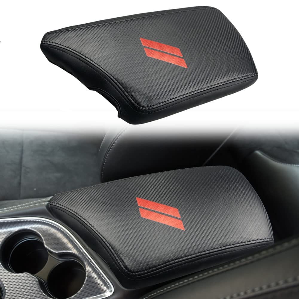 BOYOUS Car Armrest Cover Waterproof Center Console Pad Covers Scratch Resistance Box Cover Leather Protector Pad Decoration Accessories for Dodge Challenger 2015-2023(Carbon Fiber)