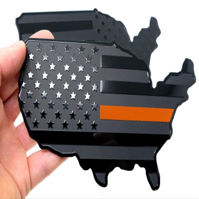 eVerHITCH USA Black Flag Map Metal Auto Fender Forward and Reverse Emblem for Cars Trucks (7"x4", Black with Orange Line)