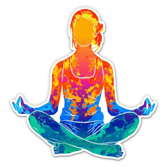 Yoga Girl Colorful Lotus Zen Meditation - 3" Vinyl Sticker - for Car Laptop Water Bottle Phone - Waterproof Decal