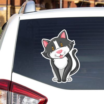 Cute Cat Kitty Vinyl Decal Sticker for Car Boat Laptop Reflective Glossy Choose Size 032202 (16'' x 11.8" (40.6cm x 30cm), Reflective)