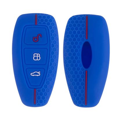 OTMIK Silicone Car Key Cover Case Compatible with Ford Focus Kuga Accessories Soft Car Key Shell 3 Buttons (Blue)