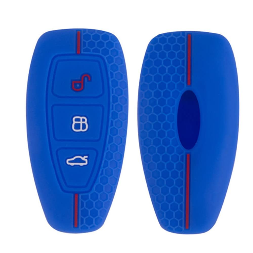 OTMIK Silicone Car Key Cover Case Compatible with Ford Focus Kuga Accessories Soft Car Key Shell 3 Buttons (Blue)