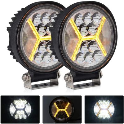 2PCS Round LED Pods Driving Lights Bar with Amber DRL Light - 117W 12000LM Flood Spot Combo Beam Working Light Pod Off Road for Trucks