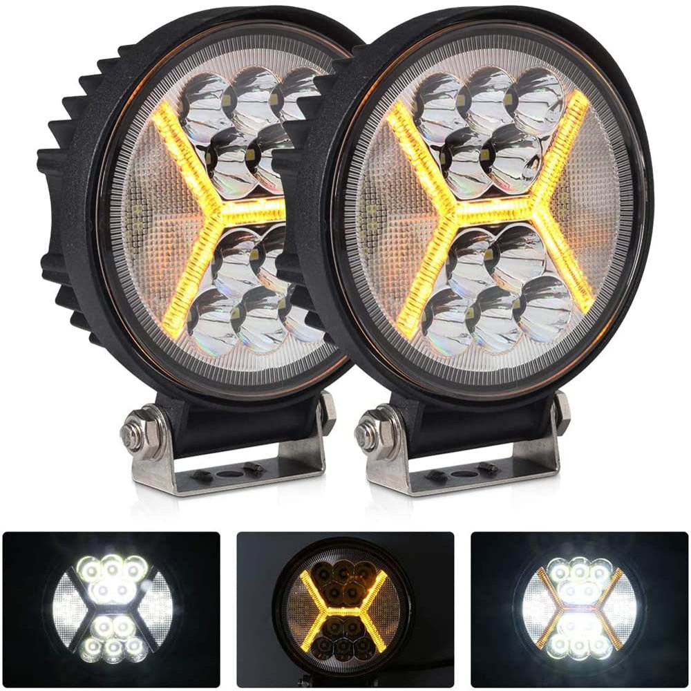 2PCS Round LED Pods Driving Lights Bar with Amber DRL Light - 117W 12000LM Flood Spot Combo Beam Working Light Pod Off Road for Trucks
