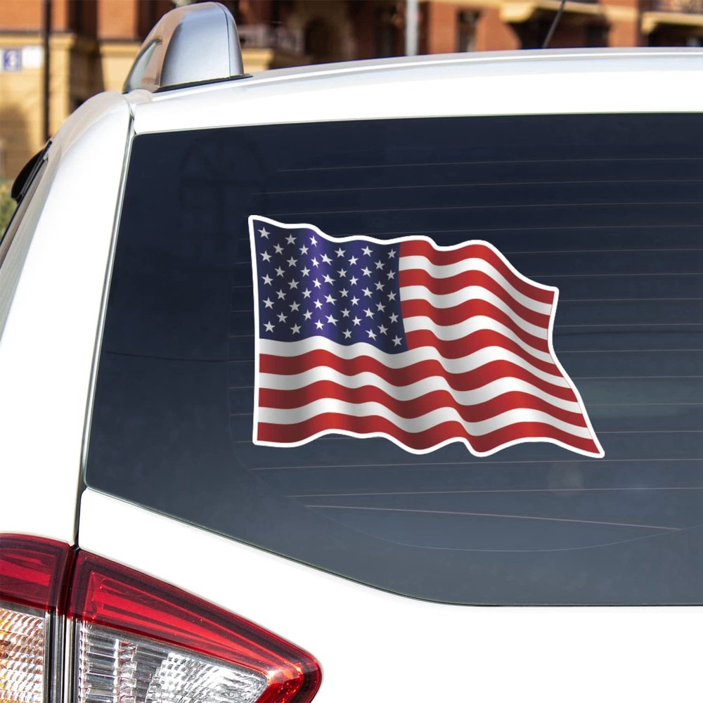 American Flag USA Vinyl Decal Sticker Patriotic Wavy for Car Boat Laptop Reflective Glossy Choose Size (12'' x 8.2" (30.5cm x 20.8cm), Glossy)
