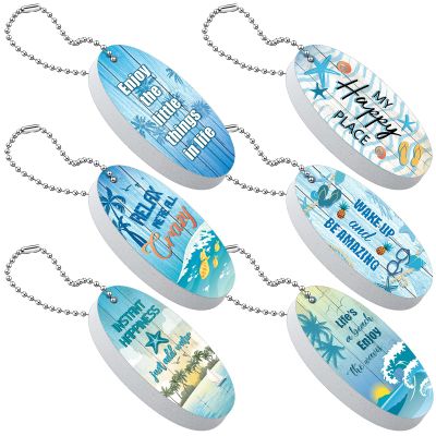 Yinkin 6 Pack Boat Key Floating Keychain Tropical Beach Floating Keychain Oval Buoy Foam Fishing Personalized Key Ring Water for Boating Sailing