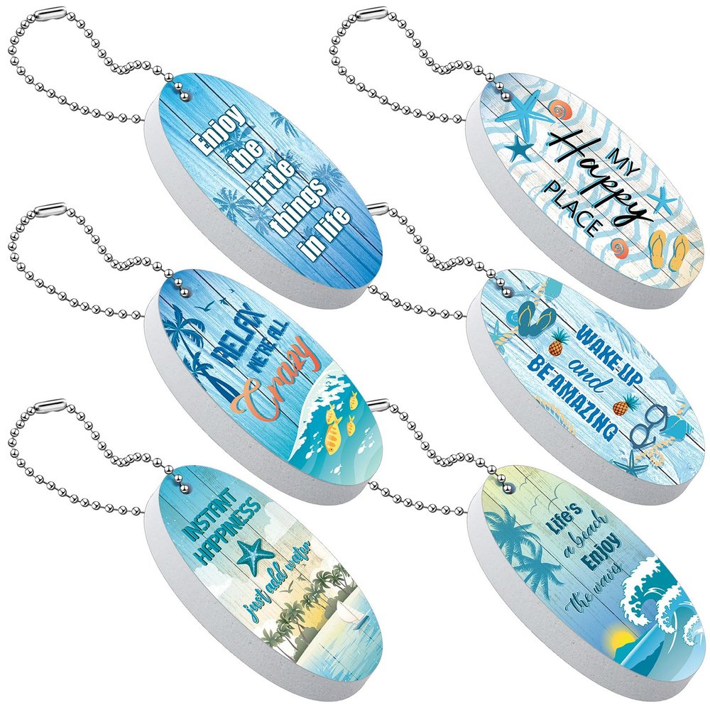 Yinkin 6 Pack Boat Key Floating Keychain Tropical Beach Floating Keychain Oval Buoy Foam Fishing Personalized Key Ring Water for Boating Sailing