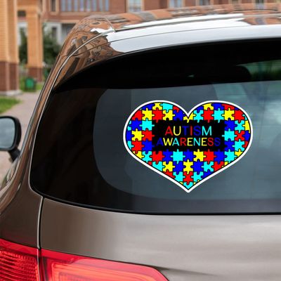 Autism Awareness Support Love Heart Vinyl Decal Sticker for Car Boat Laptop Reflective Glossy Choose Size (8'' x 5.7" (20.3cm x 14.5cm), Reflective)