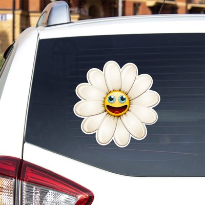 Daisy Flower Smile Happy Face Vinyl Decal Sticker for Car Boat Laptop Reflective Glossy Choose Size (3'' x 3" (7.6cm x 7.6cm), Glossy)