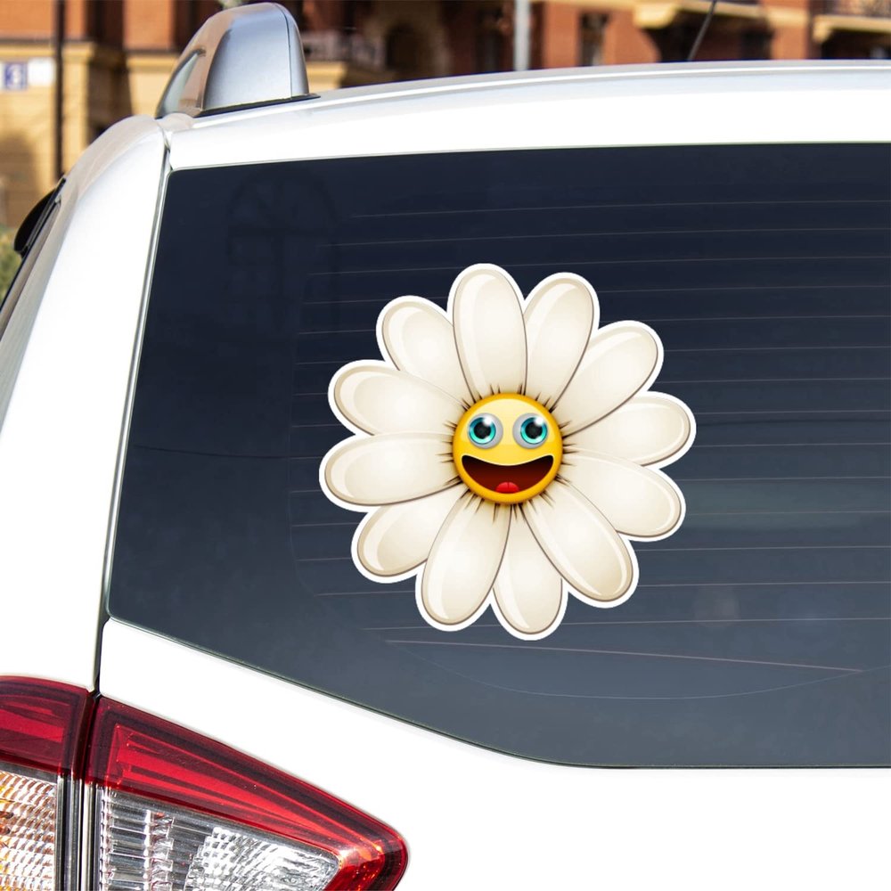 Daisy Flower Smile Happy Face Vinyl Decal Sticker for Car Boat Laptop Reflective Glossy Choose Size (3'' x 3" (7.6cm x 7.6cm), Glossy)