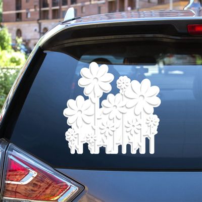 Daisy Flowers Daisies Floral Vinyl Decal Sticker White for Car Boat Laptop Reflective Glossy Choose Size (6'' x 5.6" (15.2cm x 14.3cm), Glossy)