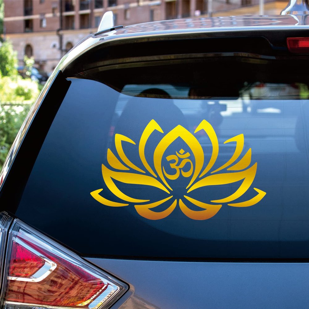 Yoga Aum Om Ohm Symbol Lotus Flower Vinyl Decal Sticker Die Cut No Background for Car Boat Laptop Choose Size Color (16'' x 9.2" (40.6cm x 23.2cm), Metallic Gold)