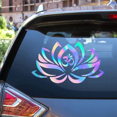 Yoga Aum Om Ohm Symbol Lotus Flower Vinyl Decal Sticker Die Cut No Background for Car Boat Laptop Choose Size Color (24'' x 13.8" (61cm x 34.9cm), Holographic)