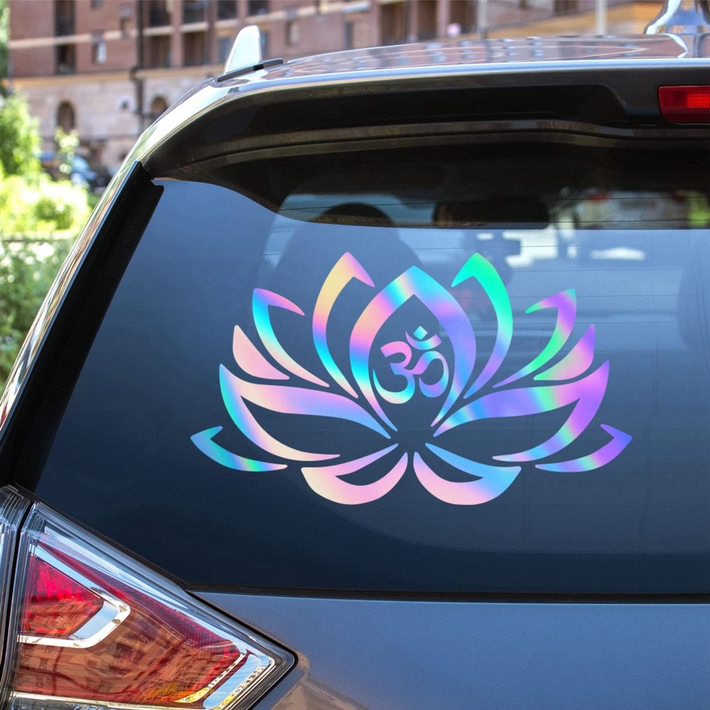 Yoga Aum Om Ohm Symbol Lotus Flower Vinyl Decal Sticker Die Cut No Background for Car Boat Laptop Choose Size Color (24'' x 13.8" (61cm x 34.9cm), Holographic)