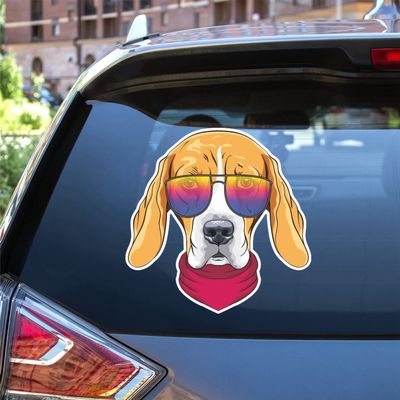 Beagle Dog Hipster Sunglasses Yellow Vinyl Decal Sticker for Car Boat Laptop Reflective Glossy Choose Size (8'' x 8" (20.3cm x 20.3cm), Reflective)