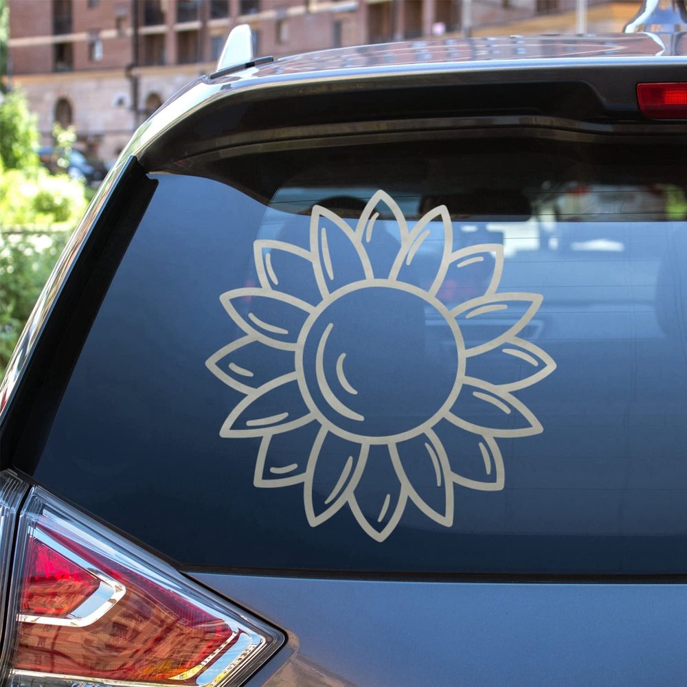 Sunflower Flower Vinyl Decal Sticker No Background for Car Boat Laptop Choose Size Color (4'' x 4" (10.2cm x 10.2cm), Silver)