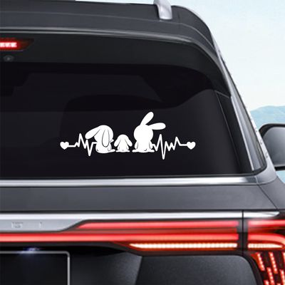 Dreothy 2Pack Heartbeat Bunny Family Vinyl Car Stickers and Decals,Cute Rabbit Waterproof Car Window Decal for Car Truck Laptop Skateboard Motorcycle Bumper Sticker 7.87x2.75inch (Reflective White)