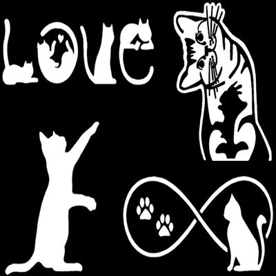 Cat Decal 4 Pack: Cat Pawing, Kitten Looking, Love, Infinity (Cats White, Large ~5")