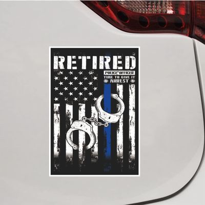 Retired Police Officer American Flag Thin Blue Line Vinyl Decal Sticker Cuffs Grunge Subdued Vintage for Car Boat Laptop Reflective Glossy Choose Size (8'' x 5.6" (20.3cm x 14.2cm), Reflective)