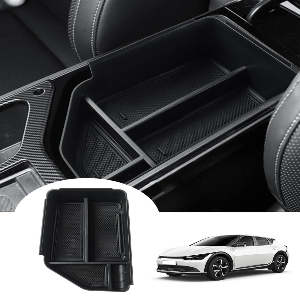 Autorder Center Console Organizer for 2022 2023 2024 2025 Kia EV6 Accessories Armrest Storage Box Secondary Insert Tray with Anti-slip Mat