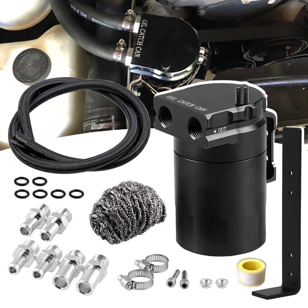 RULLINE Universal 350ml Reservoir Tank Oil Catch Can Tank 0046 Aluminum Polish Baffled Reservoir with Bracket Black