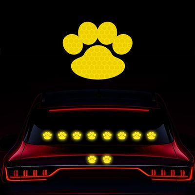 Vesvory 20pcs Dog Paw Print Car Decal, Vinyl Dog Paw Reflective Sticker Funny Warning Keep Distance Footprint Car Decal for Car Window Bumper Wall Laptop Decoration (Yellow)