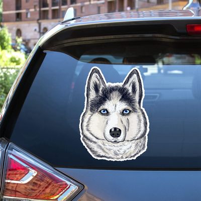 Husky Dog Head Vinyl Decal Sticker Hand Drawn for Car Boat Laptop Reflective Glossy Choose Size (8'' x 5.9" (20.3cm x 15.1cm), Reflective)