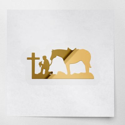 2 Pcs - No Background Decal Stickers of Cowboy Praying At The Christian Cross Silhouette D (Metallic Gold) Premium Waterproof Vinyl Decal Stickers for Laptop Phone Accessory USCstic520953GO040522