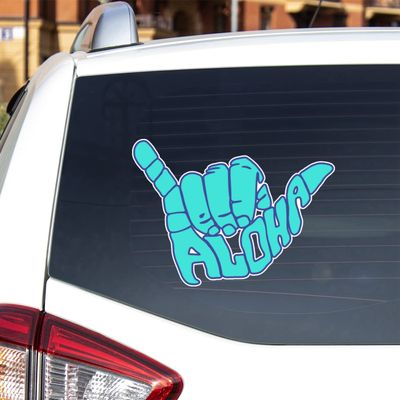 Aloha Shaka Sign Hang Loose Hawaii Decal Sticker Vinyl Mint Green Blue for Car Boat Laptop Reflective Glossy Choose Size (16'' x 11.6" (40.6cm x 29.5cm), Reflective)