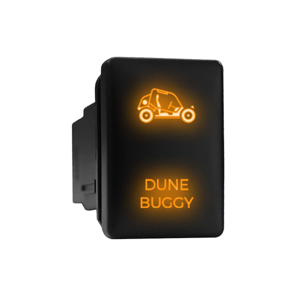 Dune Buggy - Push Switch with Backlit Symbol Backlight ON-Off with Connector Wire Kit Compatible with Toyota Tacoma Tundra 4Runner Sequoia etc - Size 0.87 x 1.28 x 2 inches - Orange