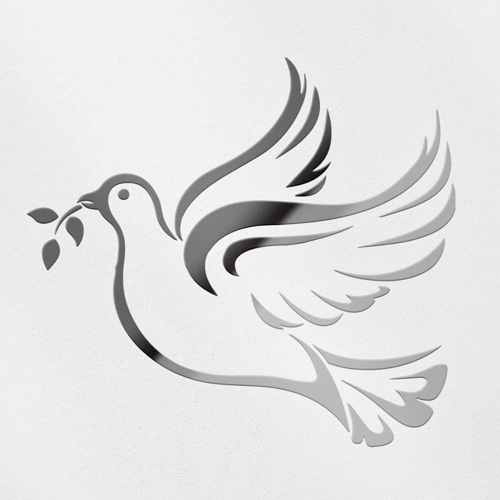 Transparent Decal Stickers of Christian Christian Symbol Dove Peace (Metallic Silver) Premium Waterproof Vinyl Decal Stickers for Laptop Phone Accessory Helmet Car Window Mug Tu ANDstic019044SI041422