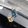 Bling Diamond Cube Car Rear View Mirror Charms, Crystal Rhinestone Cube Hanging Ornament for Automotive, Home Decor (Blue) view 3