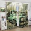 Vintage Car Curtains,Retro Rustic Truck Antique Teal Old Truck Sound Dampening Curtains for Kids Livingroom Kitchen Bedroom Curtains, 2 Panels,42x45in view 3
