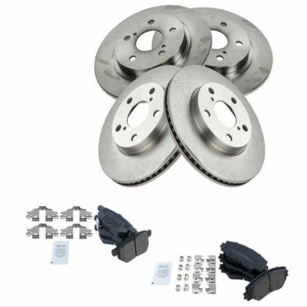 Front and Rear Semi-Metallic Brake Pad and Rotor Kit w Chemicals Compatible with Scion xB