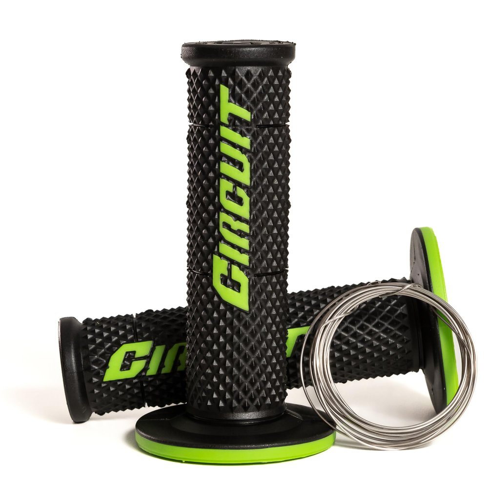 Circuit Equipment - Circuit V Motorcycle Grip - Internal Lock, Polymer and Full Diamond Texture - Black/Green - Off-Road and Dual-Sport Use