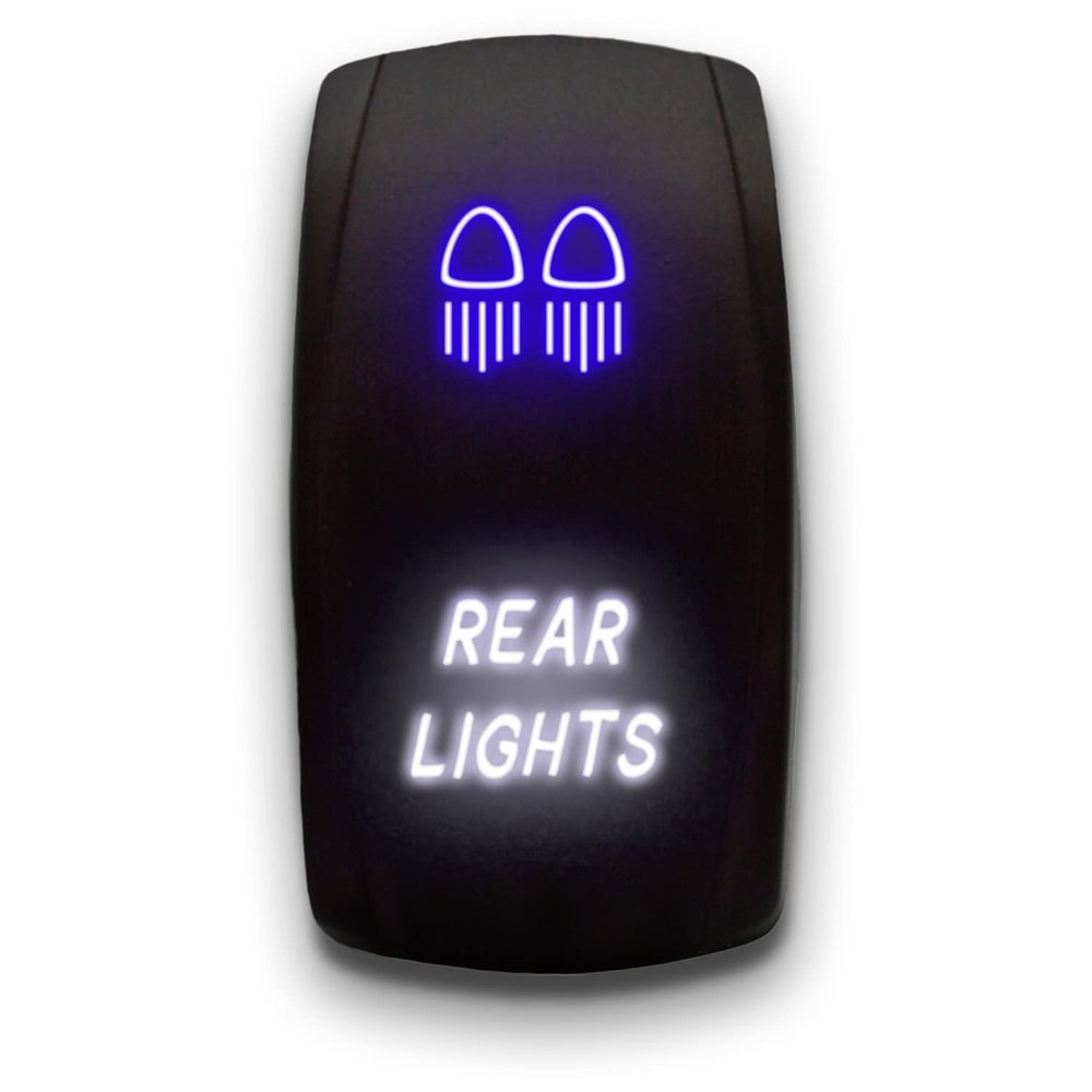 Rear Lights (1) - Blue/White - Laser Etched 5-Pin Double Pole Single Throw Maintained ON-Off DPST Toggle Switch 20A 12V