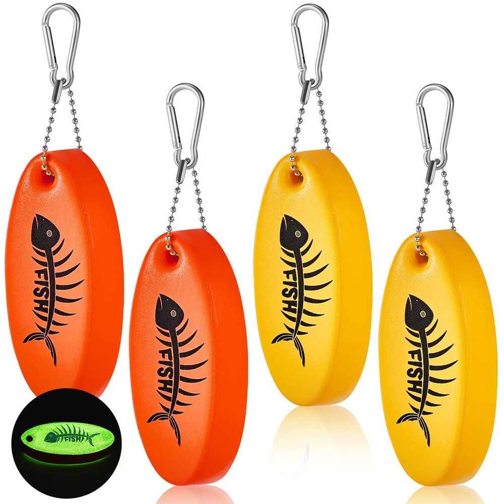 Yaomiao 4 Pcs Floating Keychain Oval Shaped Foam Floating Key Ring Glow in The Dark Foam Float Key Chain for Golf Cart Boating Fishing Outdoor (3.9 x 1.6 Inch,Yellow,Red)