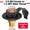 RV City Water Inlet with Check Valve, 3/4 NH Female to 1/2 NPT Male Black Flange RV Fresh Water Inlet, Lead-free Brass RV Water Connection Inlet with Dust Plug for RV Camper Motorhome Trailer Marine view 2