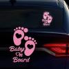 2PCS Baby on Board Stickers for Cars, Nouiroy Reflective Baby in Car Stickers and Decals Cute Feet Car Window Clings Safety Warning Sign Waterproof Auto Vinyl Sticker, Pink view 1