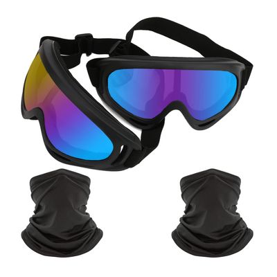 LJDJ Motorcycle Goggles,2 Pack Dirt Bike ATV Motocross Anti-UV Adjustable Riding Offroad Protective with 2 Pack Neck Breathable Bandana Mask for Men Women Kids Youth Adult