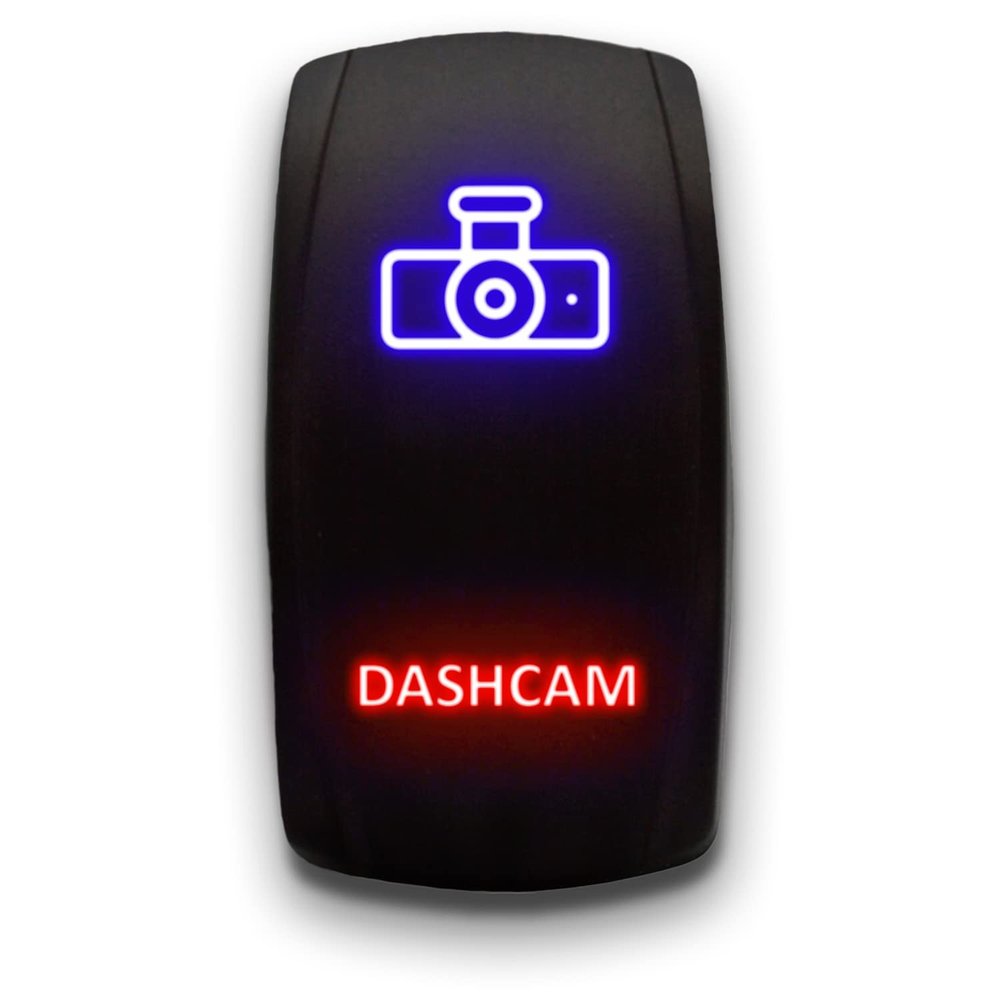 DASHCAM - Blue/Red - Laser Etched Toggle Switch 20A 12V - Vertical Rocker Switch 5-Pin DPST