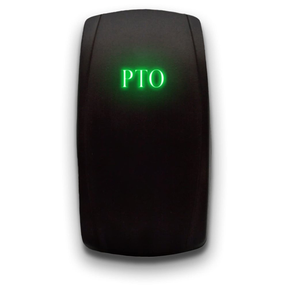 PTO - Green - Laser Etched Toggle Switch 20A 12V - Vertical Rocker Switch 5-Pin DPST