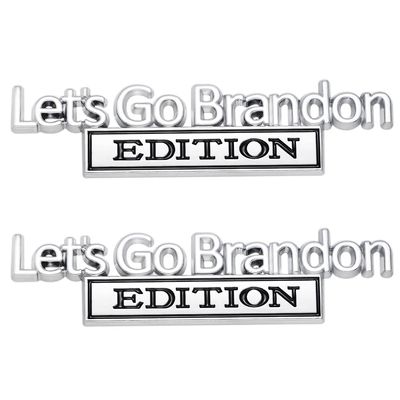 2 Pcs Let's Go Brandon Edition Emblem Car Side Rear Front Hood Trunk Door Badge 3D Decal Sticker Fit for Car Truck SUV (Let's Go Brandon, Silver Black)