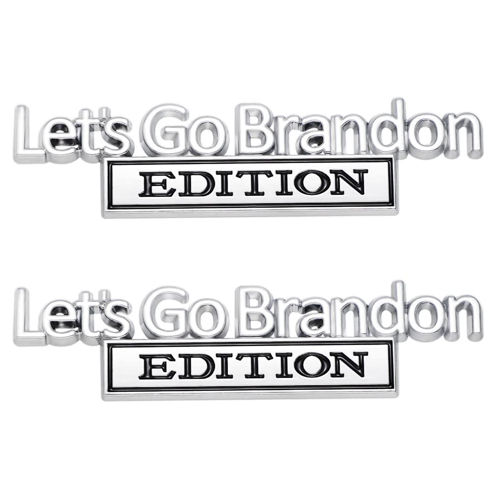 2 Pcs Let's Go Brandon Edition Emblem Car Side Rear Front Hood Trunk Door Badge 3D Decal Sticker Fit for Car Truck SUV (Let's Go Brandon, Silver Black)