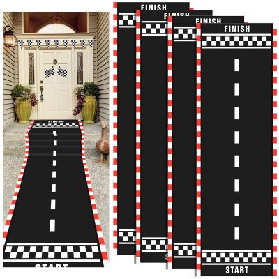 10 Feet Long Racetrack Floor Running Racer Party Decoration Mat Fold Race Tracks Decor Running Mat Drag Car Racer Party Supplies for Road Racing Car Theme Birthday Sport Games, 2 Feet Wide(4 Pcs)